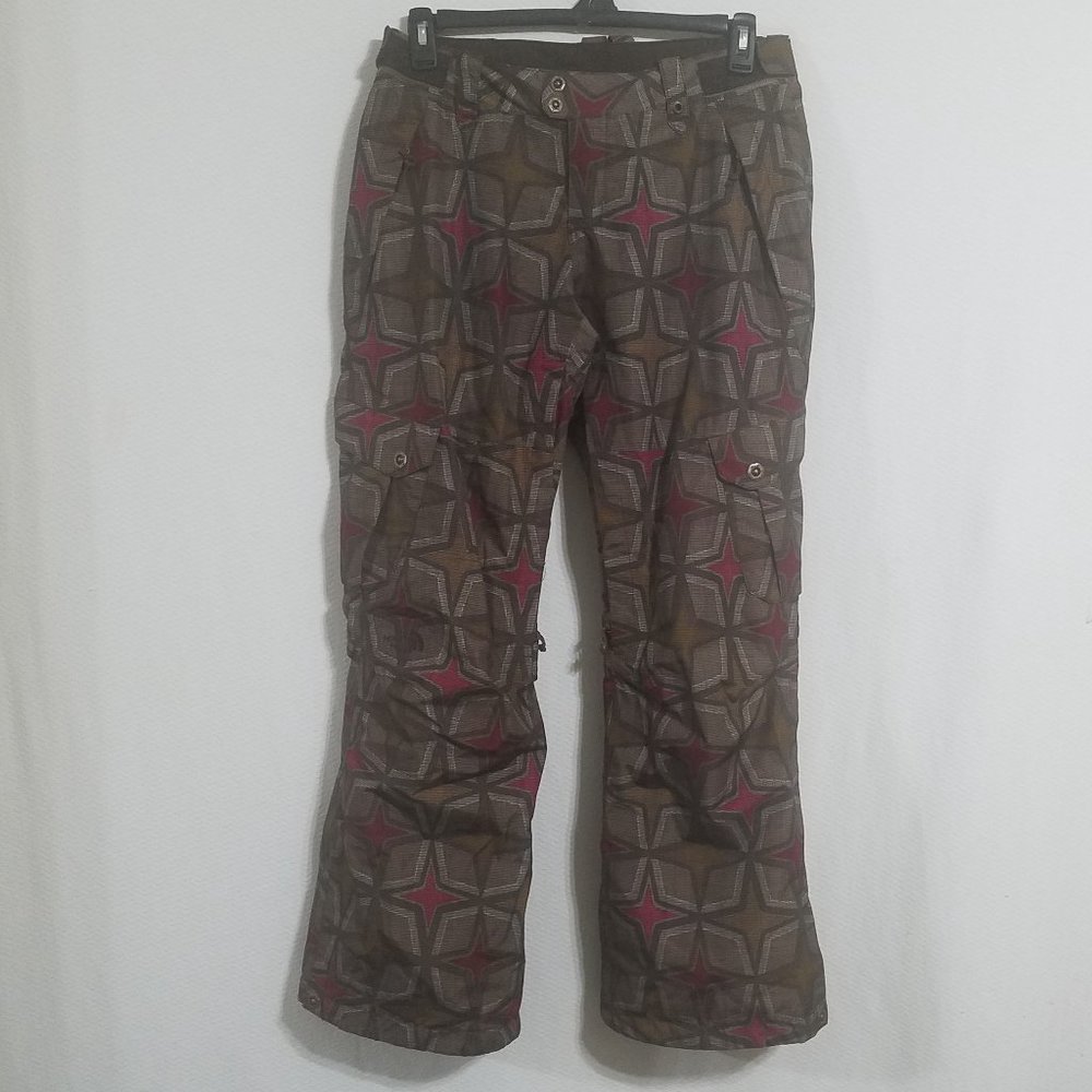 North Face Womens Medium Gold Pink Ski Snow Pants snowboard Snowsuit Bibs Bib M